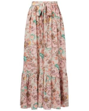 Chloé Pleated Floral Midi Skirt - Pink