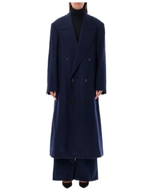 Ami Paris Ami Double-Breasted Long Coat - Blue