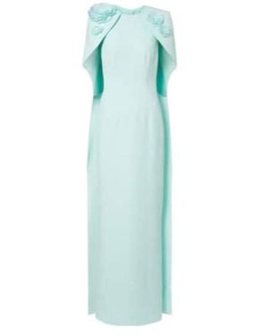 Safiyaa Lennox Floral Appliqué Shawl Crepe Dress - Blue