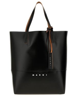 Marni Tribeca Logo Printed Tote Bag - Black