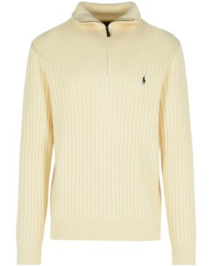 Polo Ralph Lauren Ribbed High-Neck Half-Zip Sweater - Natural