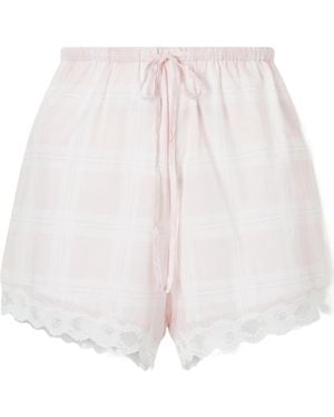 Posse Marilyn Lace-Trimmed Checked Cotton Shorts - White