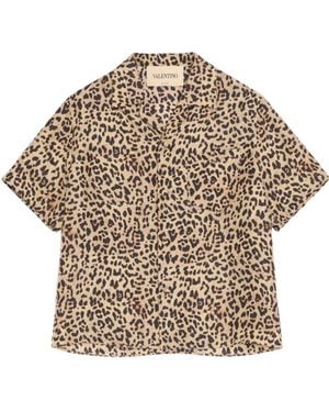 Valentino Fauve Eclat Animalier Printed Bowling Shirt - Natural