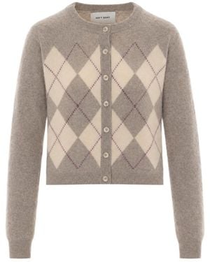 Soft Goat Argyle V-Neck Cardigan - White