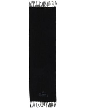 Vivienne Westwood Logo Embroidered Fringed Scarf - Black