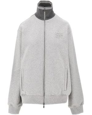 Miu Miu Long-Sleeved Zip-Up Sweatshirt - Gray