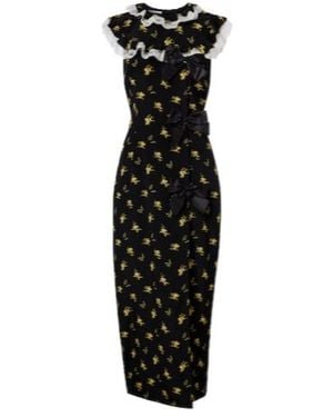 Alessandra Rich Bow-Detail Floral Silk Gown - Black