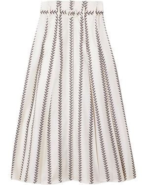 Gabriela Hearst Dugald Belted Pleated Printed Silk Midi Skirt - White