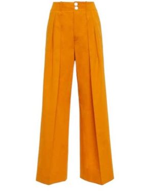 Plan C Cotton High-Rise Wide-Leg Pants - Orange