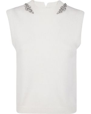Semicouture Crystal-Embellished Sleeveless Top - White