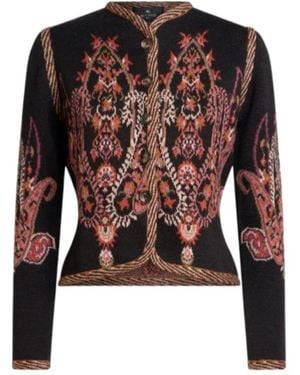 Etro Wool-Blend Jacquard Cropped Cardigan With Paisley Motif - Black
