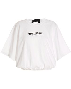 RED Valentino Logo T-Shirt With Round Neck - White