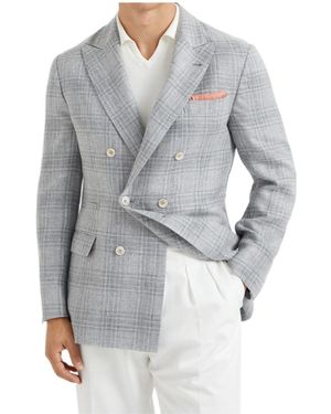 Brunello Cucinelli Prince Of Wales Double-Breasted Blazer - Grey