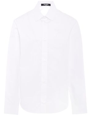 Balmain Logo-Embroidered Long-Sleeve Shirt - White
