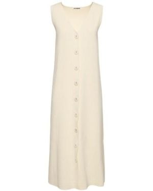 Jil Sander Rib Knitted V-Neck Mid-Length Dress - Natural