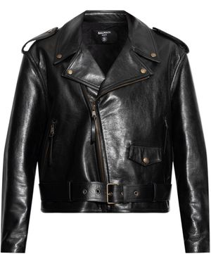 Balmain Collared Zip-Up Biker Jacket - Black