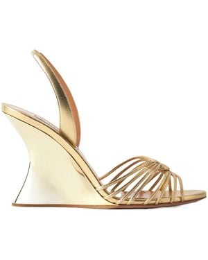 Aquazzura Serenity 95 Metallic Leather Wedge Sandals
