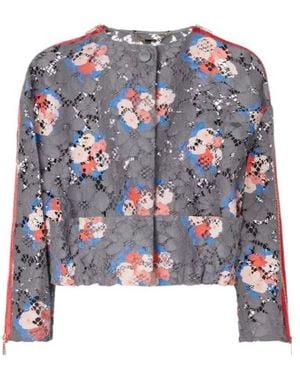 Fendi Printed Short Crewneck Lace Jacket - Blue