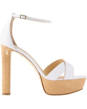 Jennifer Chamandi Leo Leather And Raffia Platform Sandals - White