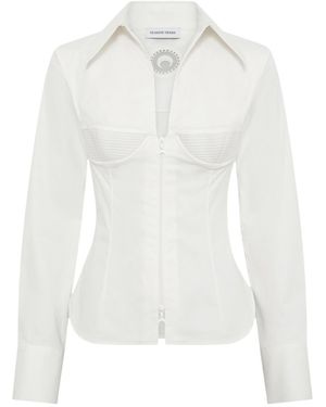 Marine Serre Zip-Front Bustier Shirt - White