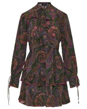 Etro Paisley-Print Ruffled Mini Dress - Brown