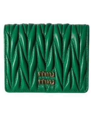 Miu Miu Small Matelassé Nappa Leather Wallet - Green