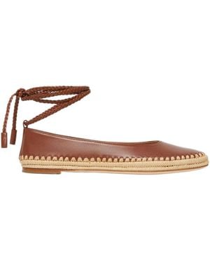 Max Mara Braided-Trim Leather Ballet Flats - Brown