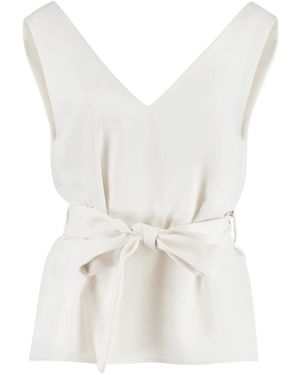 P.A.R.O.S.H. V-Neck Belted Top - White