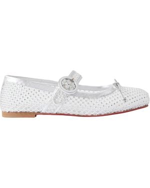 Christian Louboutin Mamastrapitina Crystal-Embellished Leather-Trimmed Mesh Ballet Flats - White