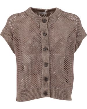 Peserico Knitted Short-Sleeve Cardigan - Brown