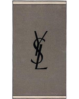 Saint Laurent Cassandre Striped Towel - Grey