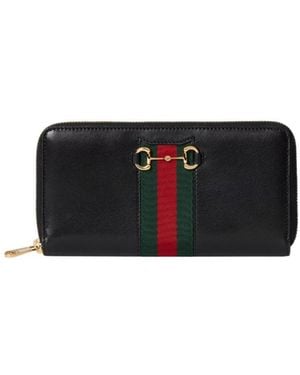 Gucci Horsebit Web Zip Around Wallet - Black