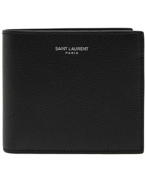 Saint Laurent East/West Pebbled Leather Wallet - Black