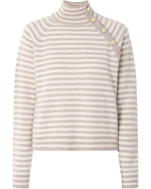 Max Mara Striped Cashmere Turtleneck Sweater - White