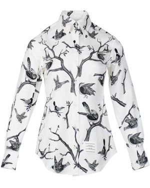 Thom Browne Long Sleeve Bird Toile Printed Shirt - White