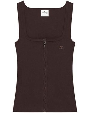 Courreges 90's Ribbed-Knit Zip-Up Tank Top - Brown