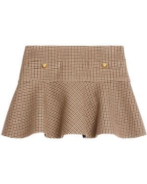 Celine A Thousand Bird Chequered Skirt - Brown