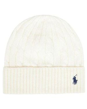 Polo Ralph Lauren Logo Embroidered Cable-Knit Beanie - White