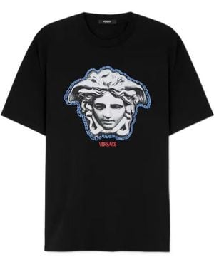 Versace Cotton T-Shirt With Ribbed Crew Neck - Black