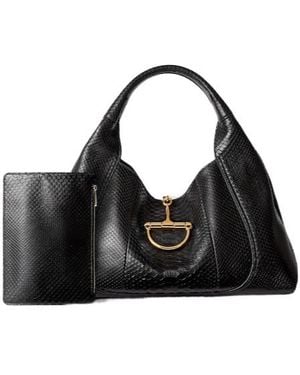 Gucci Softbit Python Maxi Shoulder Bag - Black