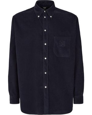Fendi Ff Embroidered Corduroy Shirt - Blue