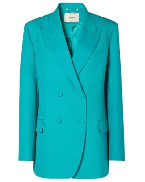 Fendi Grain De Poudre Double-Breasted Blazer - Blue