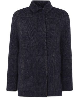 Boboutic Herringbone-Knit Funnel-Neck Jacket - Blue