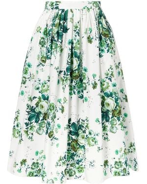 Erdem Pleated Print Midi Skirt - Green