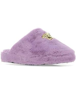 Versace Medusa Plaque Fur Slippers - Purple