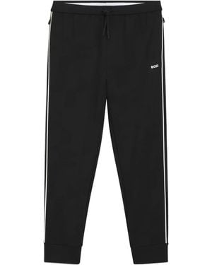 BOSS Triangle-Jacquard Tracksuit Bottoms With Rubberised Logo - Black