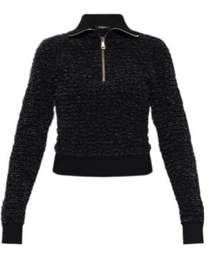 Balmain Collared Long-Sleeved Knit Sweater - Black