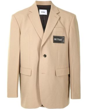 we11done Logo-Patch Single-Breasted Blazer - Natural