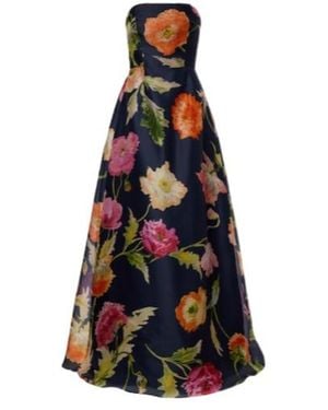 Carolina Herrera Floral Silk Gown - Blue