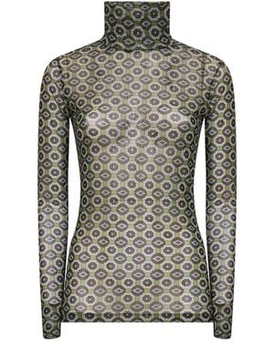 Dries Van Noten Mini Tie Print Mesh Top - Gray